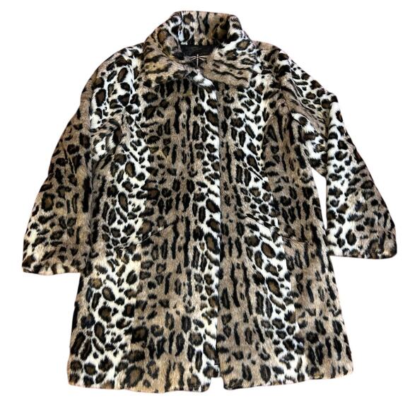 TYLER BOE Cheetah Leopard Animal Print Faux Fur Long Coat Jacket Women's Medium - Picture 1 of 9